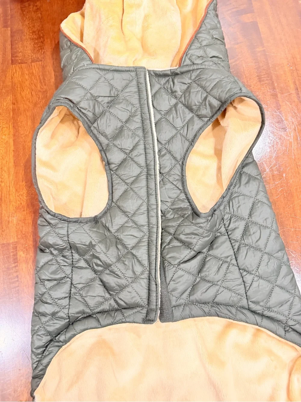Dog Pet Nautica Olive Green Quilted Hooded Vest with Beige Lining